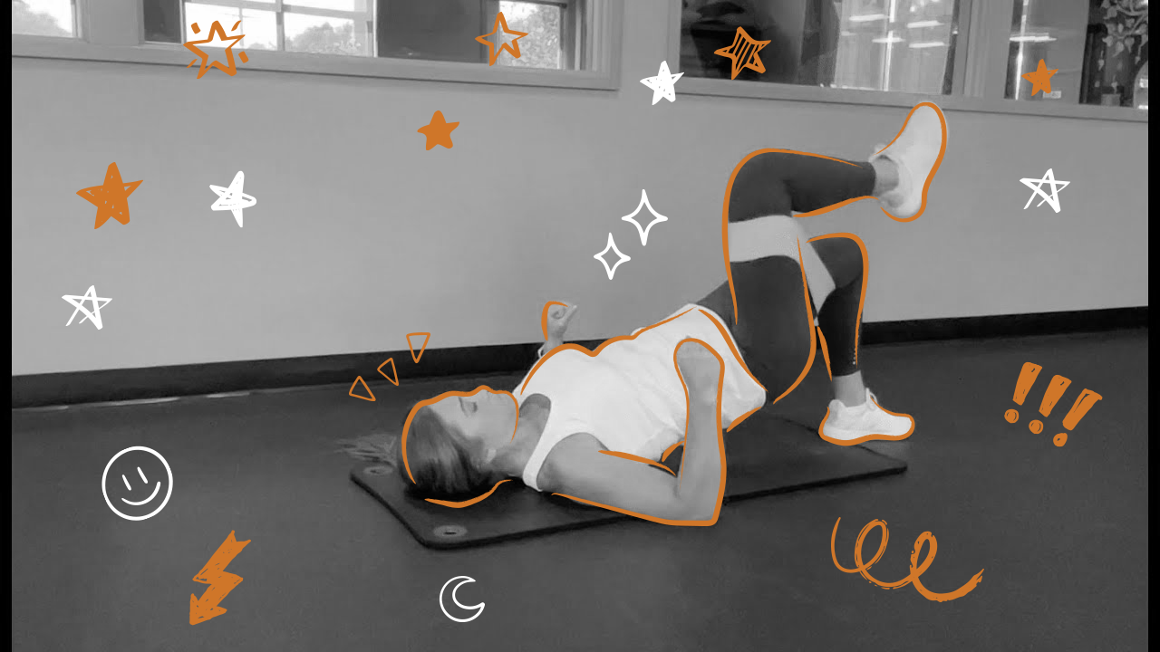 Banded-marching-glute-bridges